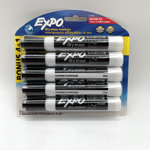 ExPo Black Chisel Tip Dry Erase Markers Bonus Pack 5 Markers 2 Pack - Picture 2 of 5