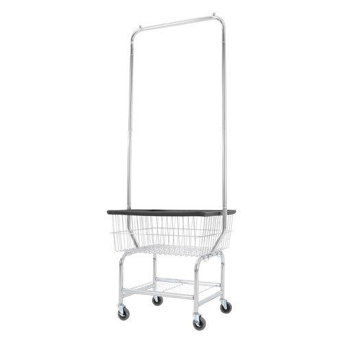 110 lbs Capacity Clothes Cart Rolling Laundry Cart Laundry Cart W/Hanging Rod - Picture 7 of 11