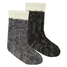 Childrens / Boys Chunky Knit Fully Fleece Lined Warm  Cosy Winter Slipper Socks