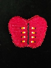 NATIVE AMERICAN HANDMADE BEADED RED BUTTERFLY BARRETTE BY V. MOHAWK
