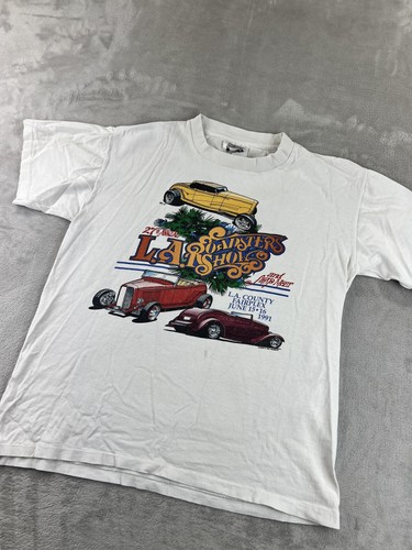 Vintage 1991 LA Roadsters Car Show Shirt Herren Medium weiß Hot Rod Grafik - Bild 2 von 12