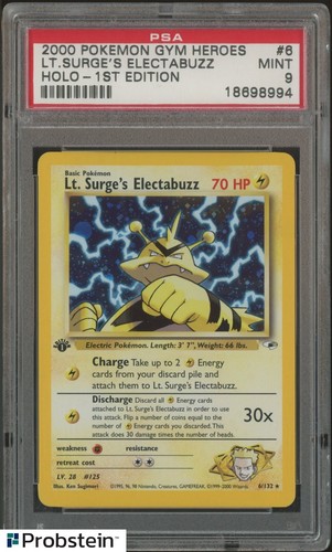 2000 Pokemon Gym Heroes #6 Lt. Surge's Electabuzz Holo 1st Edition PSA 9 MINT