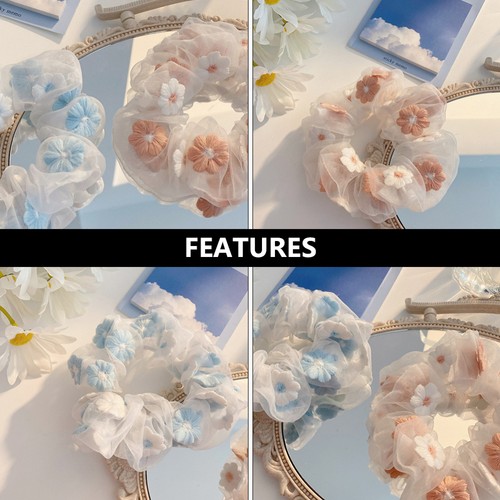 6Pcs Gauze Hair Rings Hair Rope Girl Ties Sweet Headdress Band gauze hair tie - Foto 7 di 12