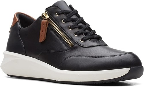 Clarks Womens Un Rio Zip Navy Combination Trainers Leather Sports Free P & P - Picture 2 of 7