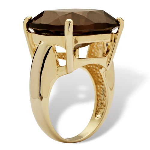 Anillo de cuarzo ahumado multifacético chapado en oro - Imagen 2 de 4