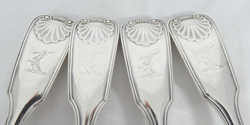 Antique Edwardian 1901 Set of 4 Sterling Silver Tablespoons Fiddle Thread Shell - Picture 4 of 12