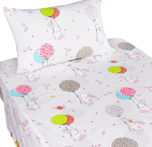 Cute Cartoon Rabbit Bunny 100% Cotton 3 Pieces Twin Sheet Set for Kids Girls Chi - Picture 2 of 4