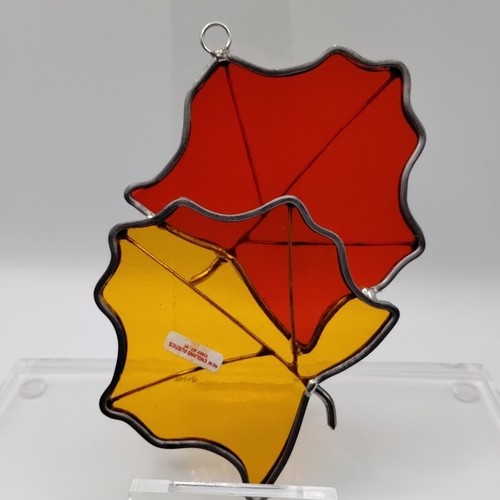 Stained Glass Leaves Suncatcher Window Art Fall Autumn Leaf New England Rustics - Picture 2 of 10