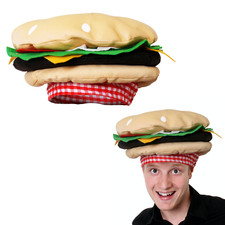 BURGER HAT FUNNY FAST FOOD FANCY DRESS CHEESEBURGER NOVELTY UNISEX ADULT CAP
