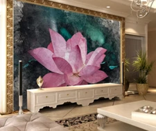 3D Lotus Watercolor Self-adhesive Removeable Wallpaper Wall Mural