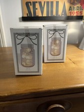 Set Of 2 Glass Mason Jar Decoration With LED Illuminated Snowflakes Lights