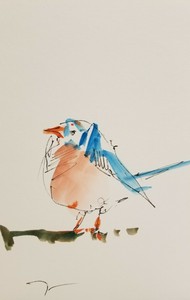 JOSE-TRUJILLO-Blue-Bird-ORIGINAL-Watercolor-Painting-ABSTRACT-ART-6X9