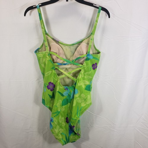 90er Sessa Damen Größe 12 limettengrün lila Blumenmuster Einteiler Badeanzug Vintage - Bild 8 von 8