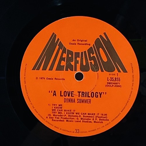 Donna Summer - A Love Trilogy 1976 Oasis AU Pressing 12" Vinyl LP #L35855 Disco! - Picture 5 of 8