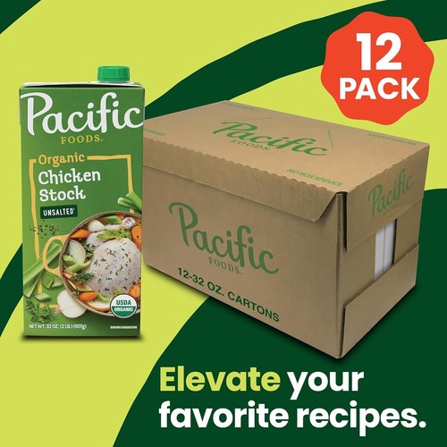 Organic Unsalted Chicken Stock, 32 oz Carton Pack of 12 - Picture 3 of 7