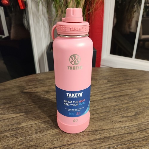 Takeya 40oz Pink Insulated Stainless Steel Water Bottle with Spout Lid & Handle