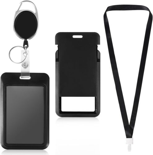 ID Badge Holder with Double-Sided Windows Hard Plastic Vertical ID Card Holder