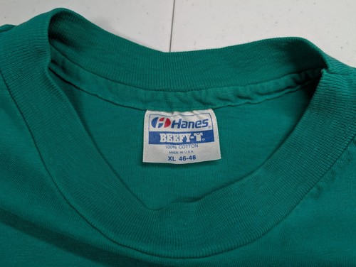 Vintage 80er 90er Perrier Mineralwasser T-Shirt Erwachsene XL Hanes Beefy-T grün USA - Bild 4 von 14