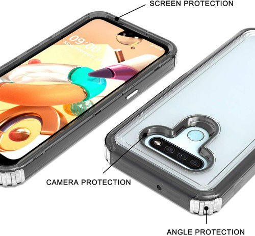 For LG K51/LG Reflect Black Clear Heavy Duty Hybrid Rubber Shockproof Case Cover - Picture 4 of 7