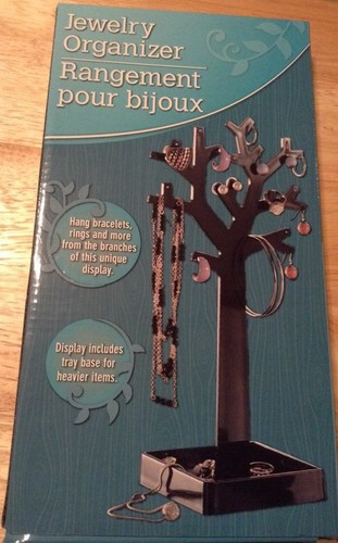 JEWELRY ORGANIZER HANG BRACELETS,RINGS ON BRANCHES WITH TRAY BASE Black - Picture 1 of 4