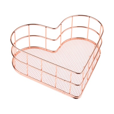 Modern Iron Rose Gold Wire Mesh Storage Basket for Kitchen Bedroom Bathroom