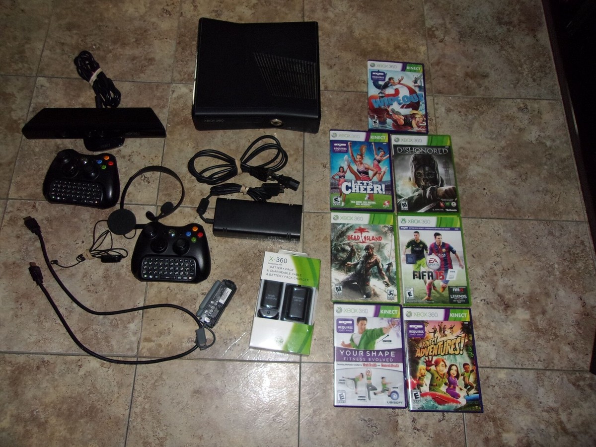 MICROSOFT XBOX 360 250GB CONSOLE s BUNDLE 2 CONTROLLERS 7 GAMES KINECT CHAT PACK