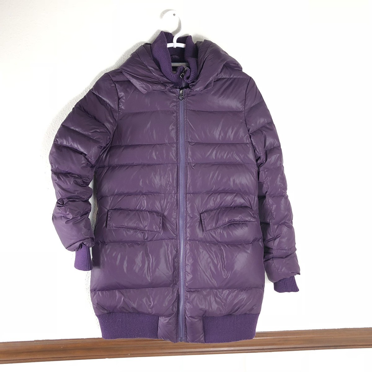 Cocoon Womans Puffer Coat Sz 0 Purple Double Zip Hooded