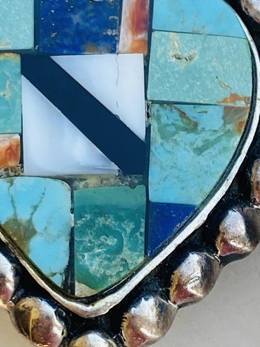 "Pendientes de fregona vintage firmados por Navajo DM corazón turquesa lapislázuli 1,5""" - Imagen 17 de 23