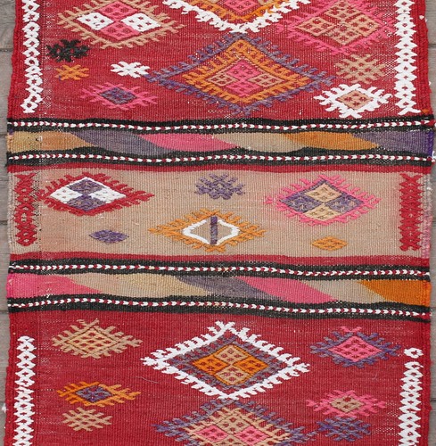 Alfombra Turca Kilim 16''x33'' Tejida a Mano Sivas Mini Cicim Kilim 43x86cm Alfombra Silla - Imagen 4 de 9