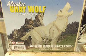 NEW-Wood-3D-Wolf-Puzzle-42-pieces-9-x-3-x-6-inches-fun-wood-craft-project