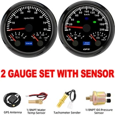 2 Gauge Set 85mm GPS Speedometer 200KM/H/Tacho/Fuel/Oil/Temp/Volt with Sensor 