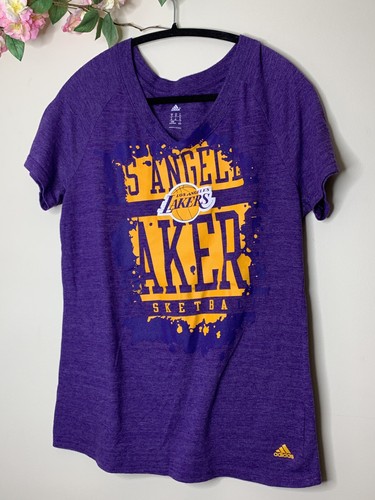 Adidas Womens Los Angeles LA Lakers Basketball MLB Purple Yellow V-neck Sz XL - Picture 1 of 9