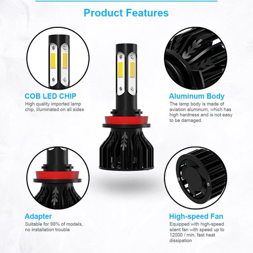 LED Headlight High Low + Fog Light Bulbs Set For Subaru Crosstrek 2016 2017 - Picture 4 of 12