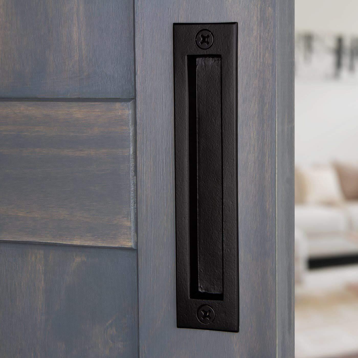 Black Iron Barn Door Flush Pull 2x8x0.5 Inches