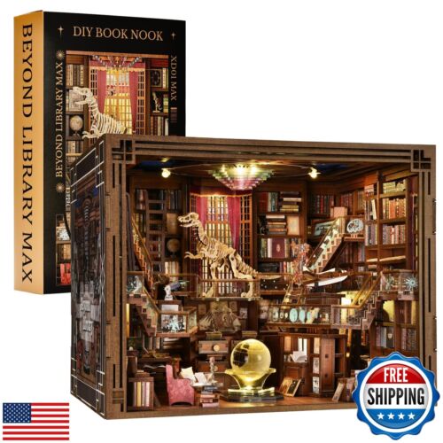 DIY Book Nook Library Kit, Miniature Dollhouse Booknook Kit, 3D Wooden Puzzle