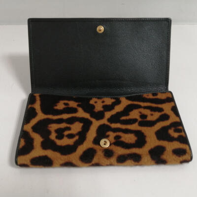 Authentic Yves Saint Laurent Leopard Pony Hair Long Wallet