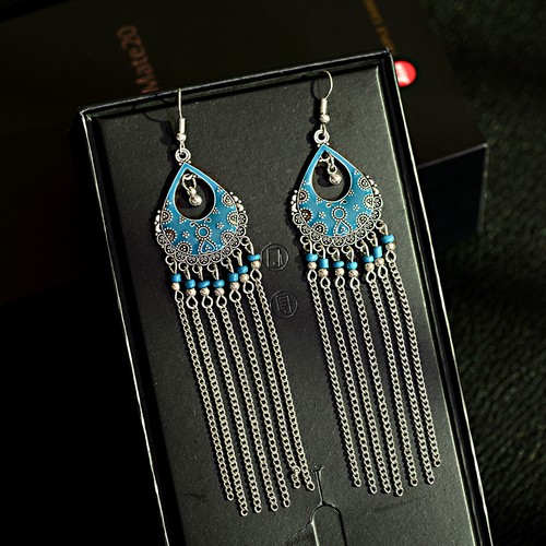 Women Fashion Long Dangle Earrings With Metal Chain Leaf Dangle Bohemian Earring - Picture 54 of 71