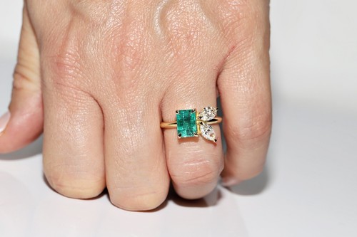 Neu gemacht 18k Gold natürlicher Marquise-Schliff Diamant und Smaragd verziert Ring - Bild 14 von 16