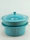 3 pc FIESTA large baking CASSEROLE tortilla LID turquoise blue NEW