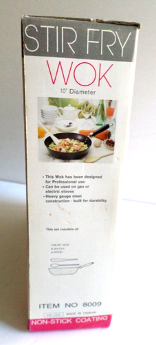 Professioneller Einsatz Rühren Braten Wok Stahl mit Antihaftbeschichtung Utensilien NEU IM KARTON 10" - Bild 2 von 6