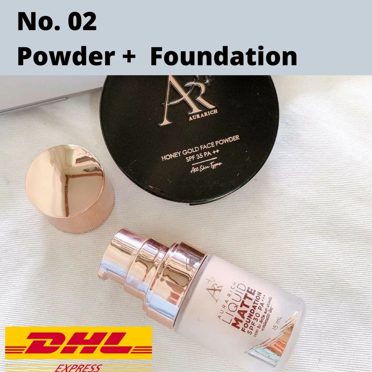 Set of No.02 AURA RICH Liquid Matte Foundation Honey Gold Face Powder