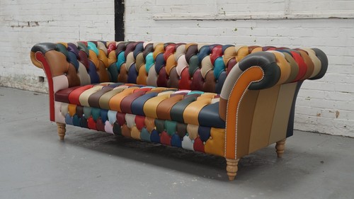 Chesterfield 3 Seater Sofa in Harlequin Patchwork leather - Picture 3 of 10