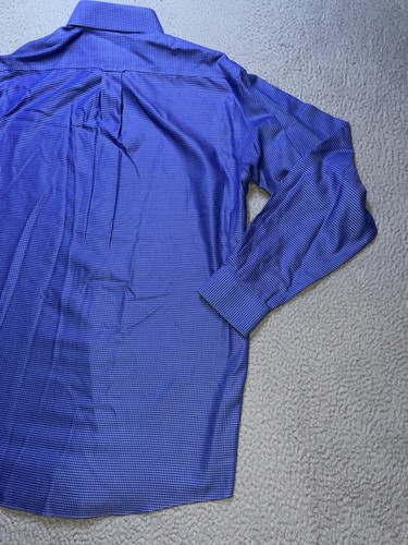 Roundtree & Yorke Shirt Mens 15.5 Blue Plaid No Iron EZ Wash Gold Label - Picture 10 of 12