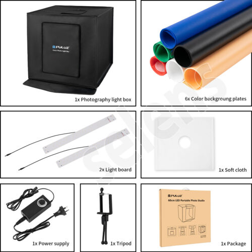 24" Large Photo Studio LED Light Tent Cube Soft Box Portable Photography 60x60cm - Picture 11 of 12