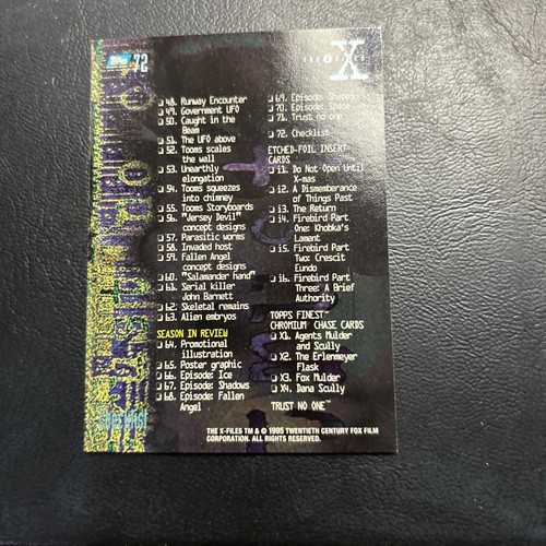 11d The X-Files Season One 1995 Topps #72 Checklist - Picture 2 of 2