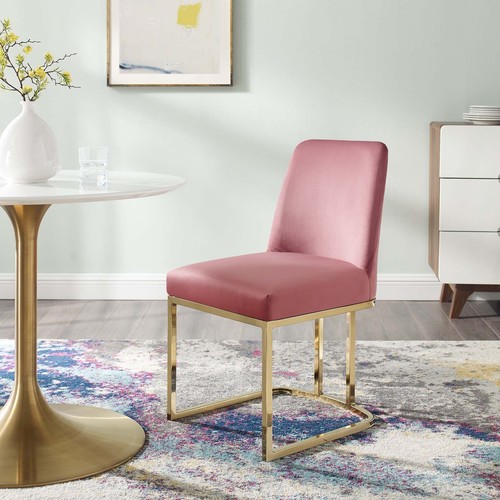 Modway Amplify Sled Base Performance Velvet Dining Side Chair in Gold Dusty Rose - Picture 10 of 10