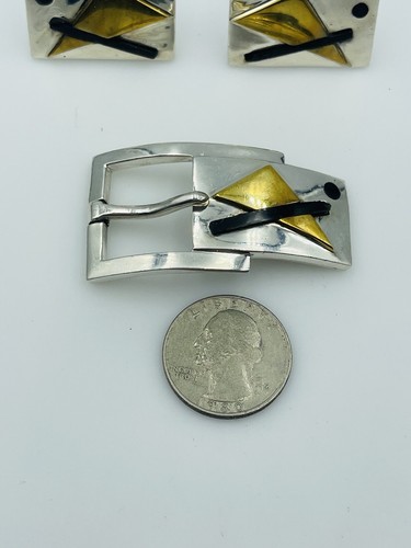 Antonio Pineda Vintage mexikanisches Sterlingsilber Manschettenknöpfe & Gürtelschnalle Set - Bild 2 von 9