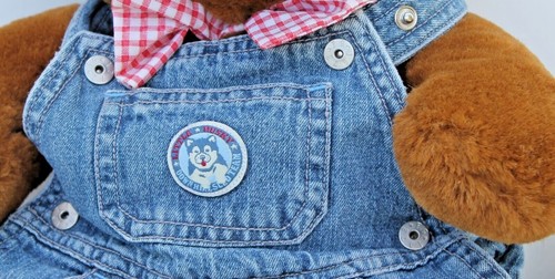 20" Plush Brown Bear Denim Overalls Little Husky Logo FREE SHIPPING! - Picture 2 of 8