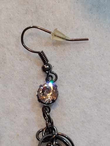 Pierced Earrings - Long Black Dangle Drop - Prong Set Rhinestone - 4 in overall - Picture 3 of 6