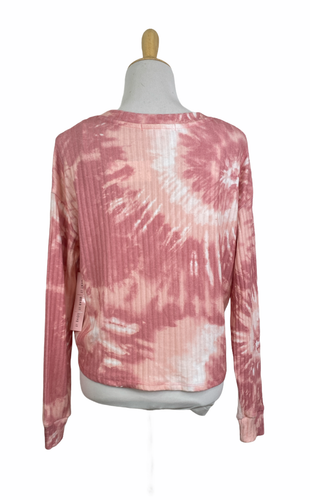 Crave Fame Women's Pink Tie Dye Long Sleeve V-Neck Sweater Size XS B16 - Picture 2 of 6
